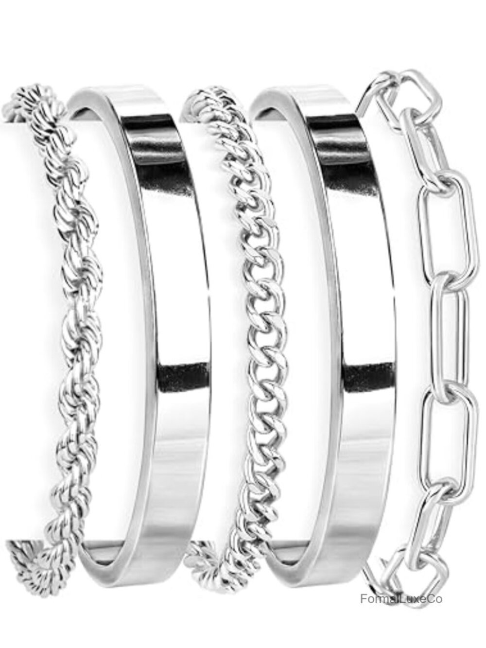 14K Gold Plated Sterling Silver Chunky Cuff Bracelet Set Stackable Bangles for